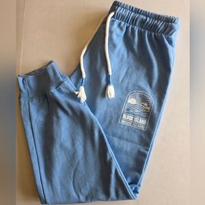 Legaci Block Island RI Baby Blue Joggers M Coastal Graphic Swratpants Athleisure